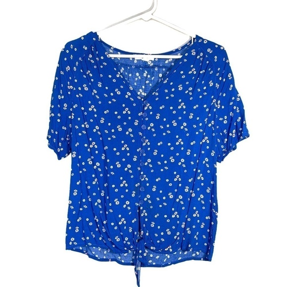 BeachLunchLounge Blue Daisy Floral Front Knot Tie Shirt Size Small - Picture 3 of 15